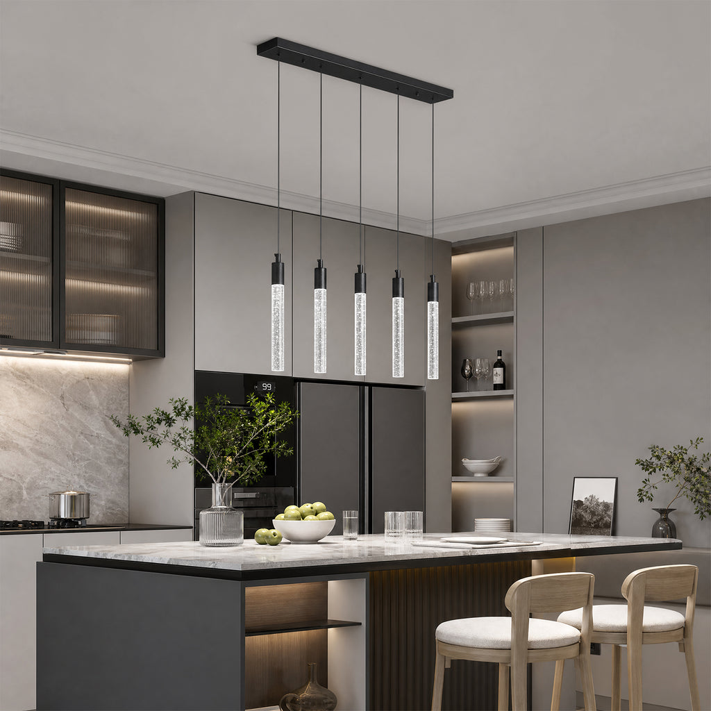 Modern Cylinder Bubble Linear Hanging Crystal LED Pendant Light