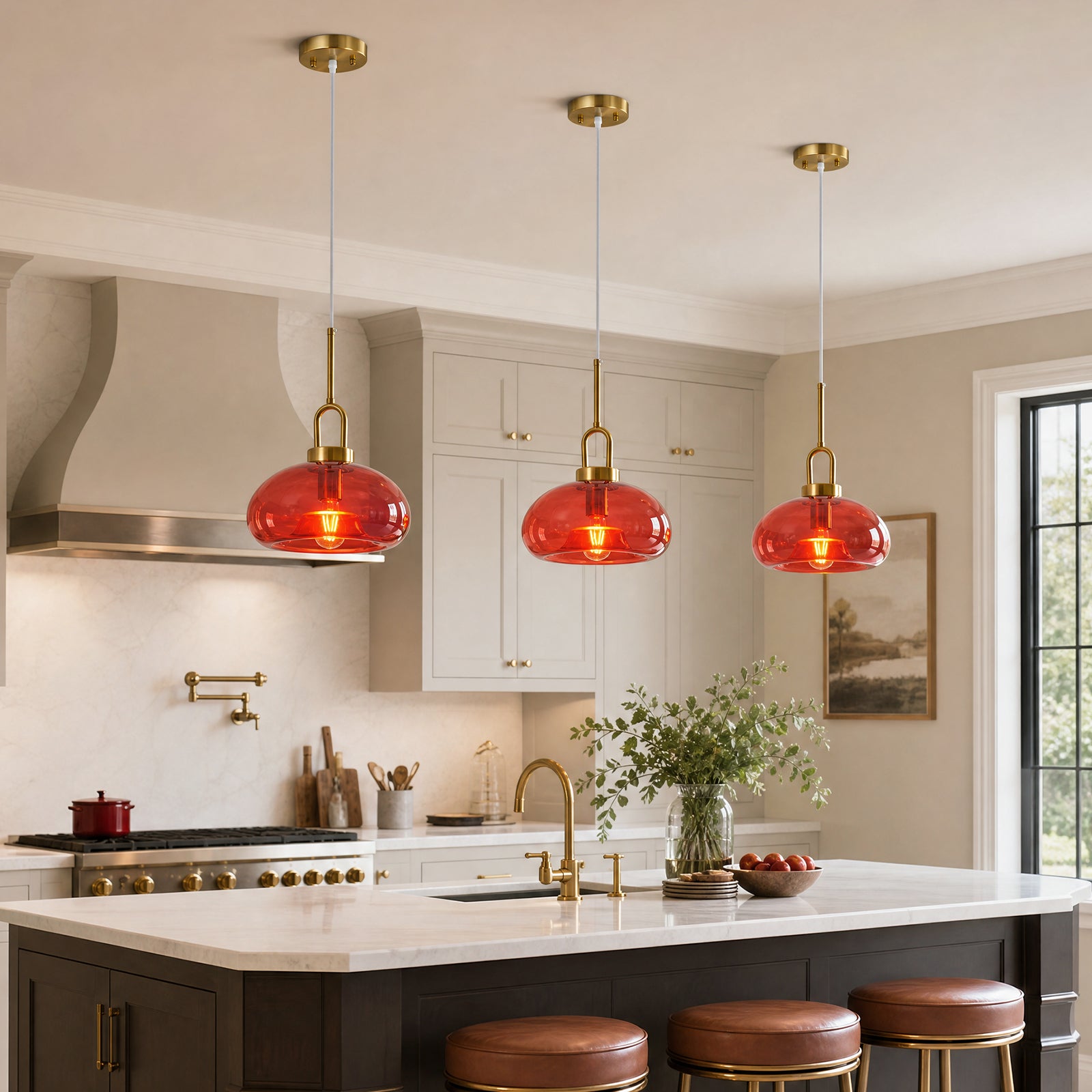 Minimalist Oval Shaped Glass Pendant Light with U-shaped Brass Handle