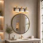 Transitional Luxury Square Prism Fluted Crystal Bathroom Vanity Light