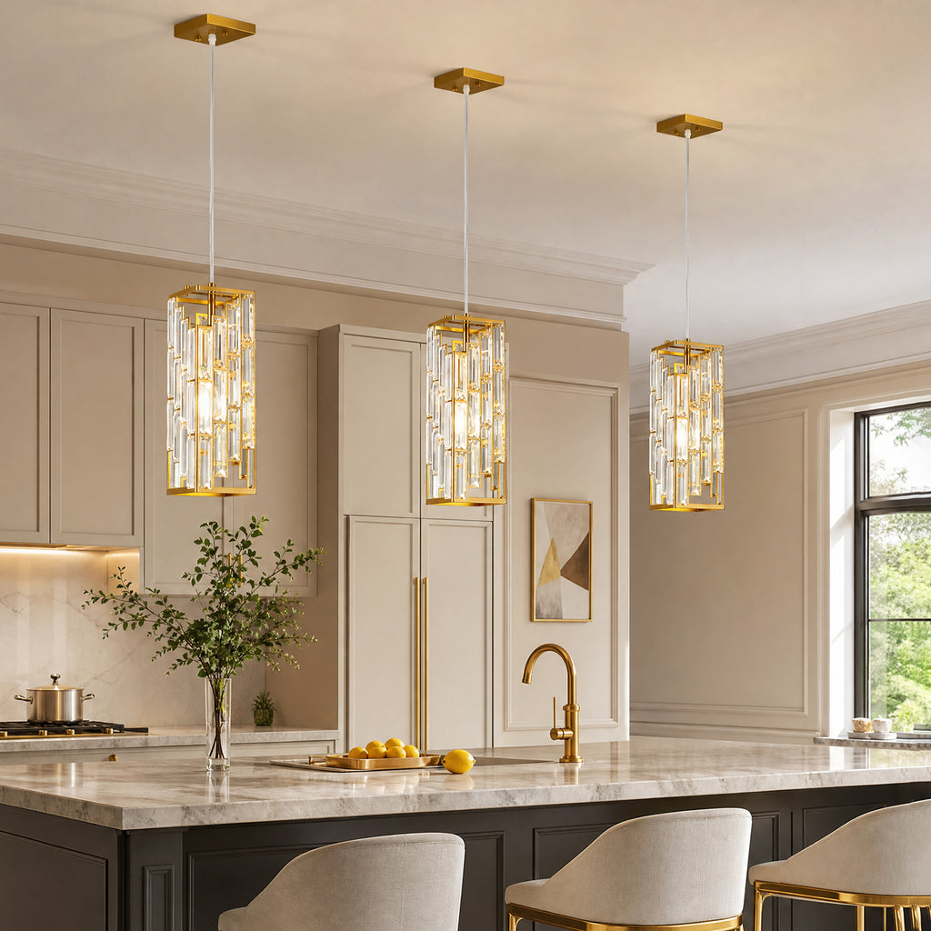 Luxury Frame Rectangular Crystal Linear Pendant Light