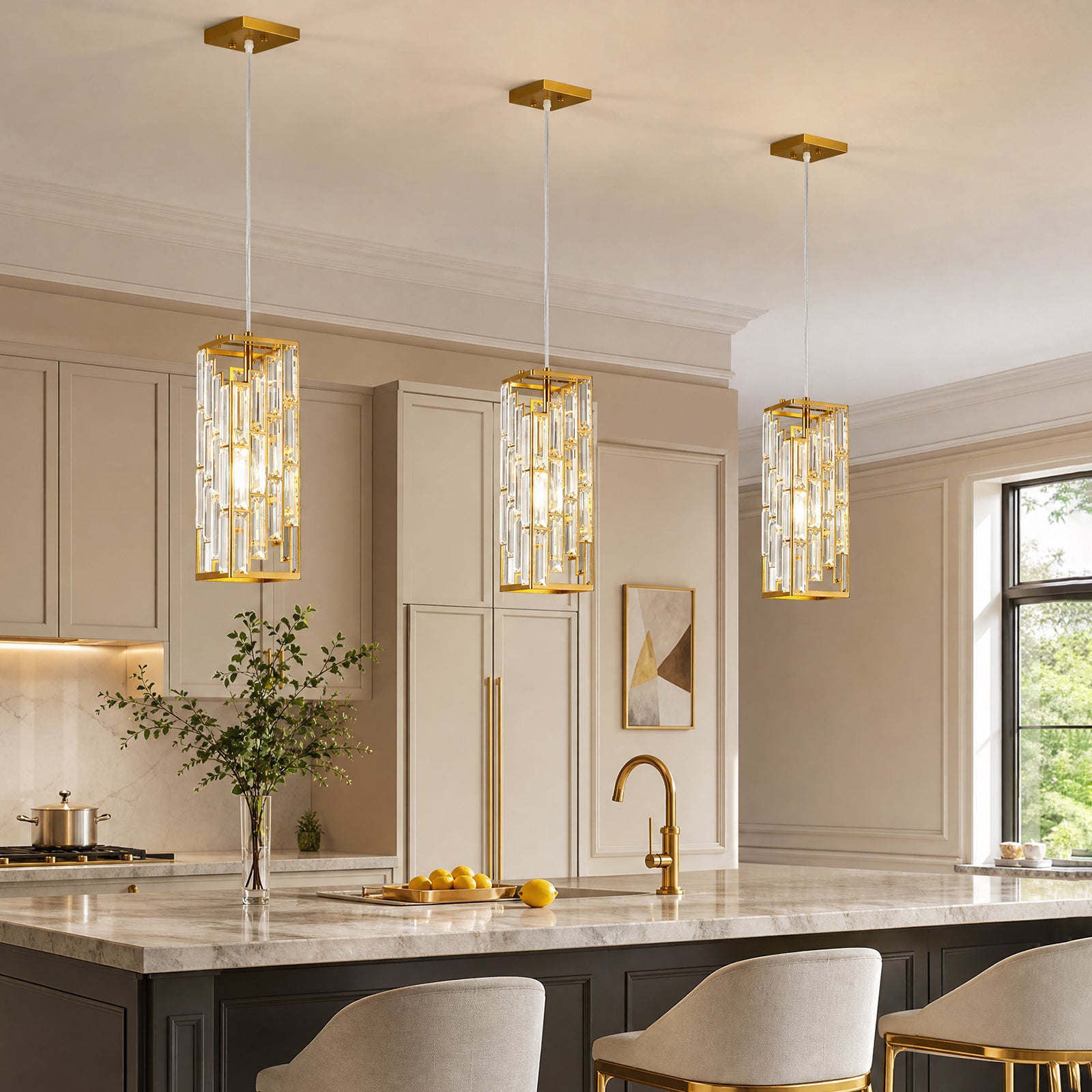 Luxury Frame Rectangular Crystal Linear Pendant Light