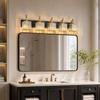 Transitional Luxury Square Prism Fluted Crystal Bathroom Vanity Light