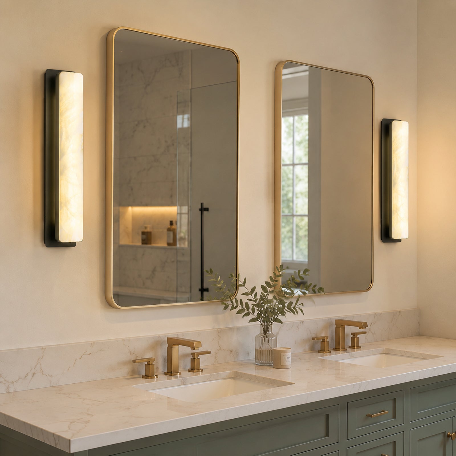 Modern Vertical Rectangular Natural Alabaster Stone LED Wall Sconce