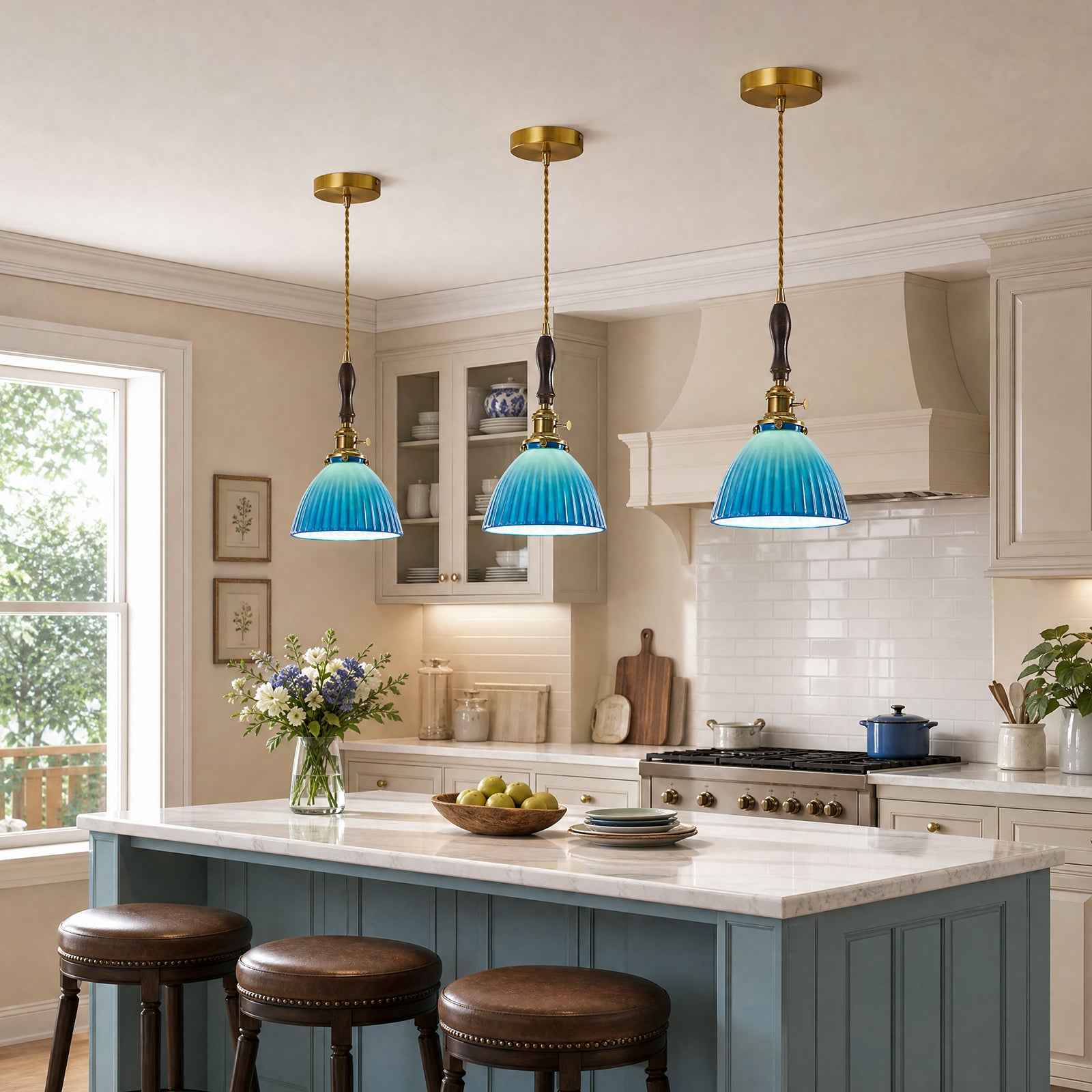 Retro Nordic Striped Ceramic Pendant Light Series