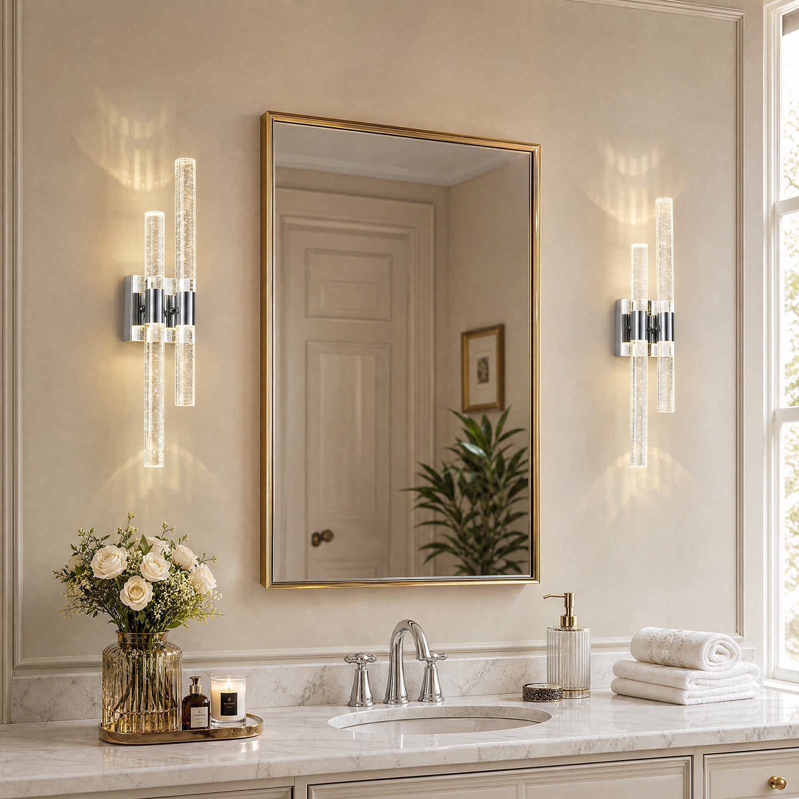 Contemporary Luxury Asymmetric Dual Bubble Crystal Tube LED Wall Sconce