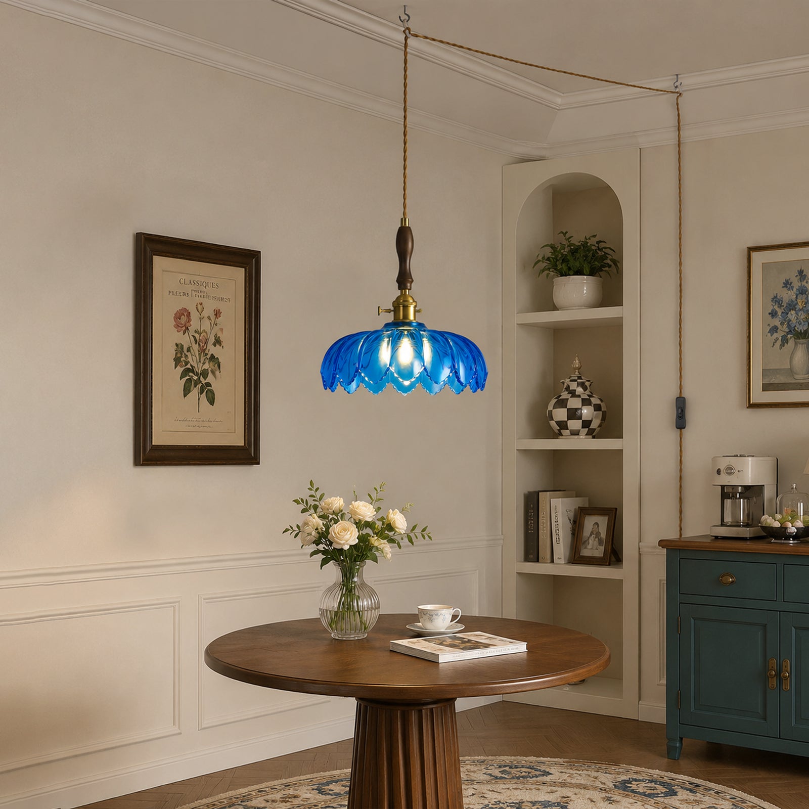 Retro Scalloped Petal Glass Hanging Pendant Light