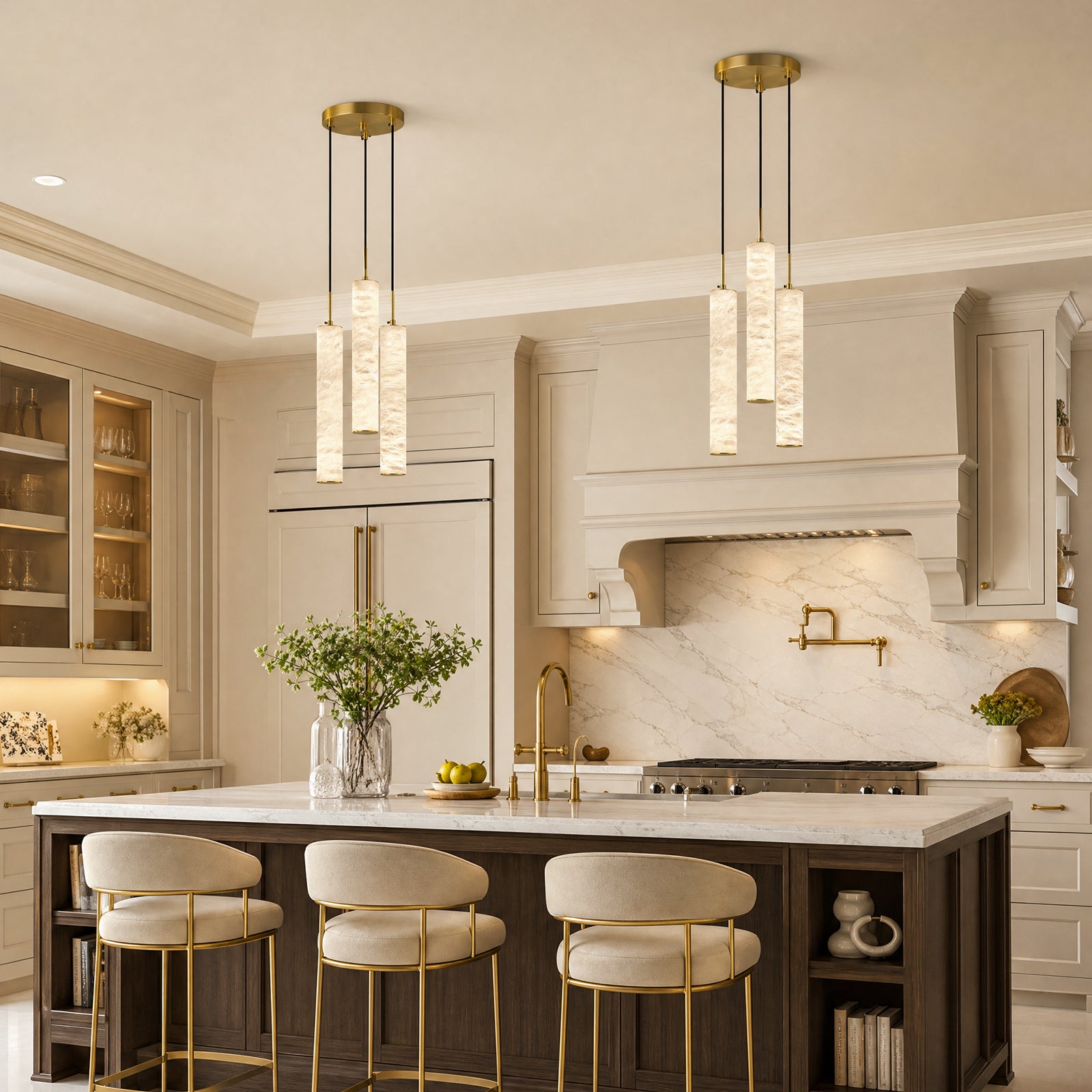 Natural Alabaster Marble Long Tube LED Pendant Light