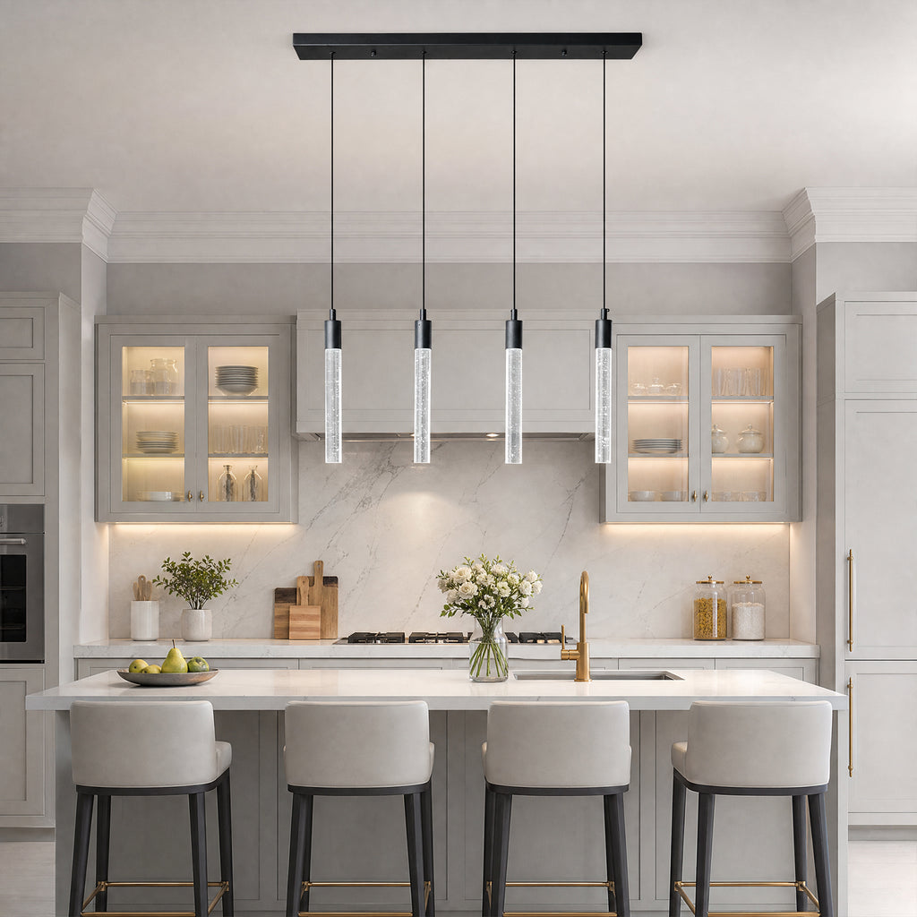 Modern Cylinder Bubble Linear Hanging Crystal LED Pendant Light