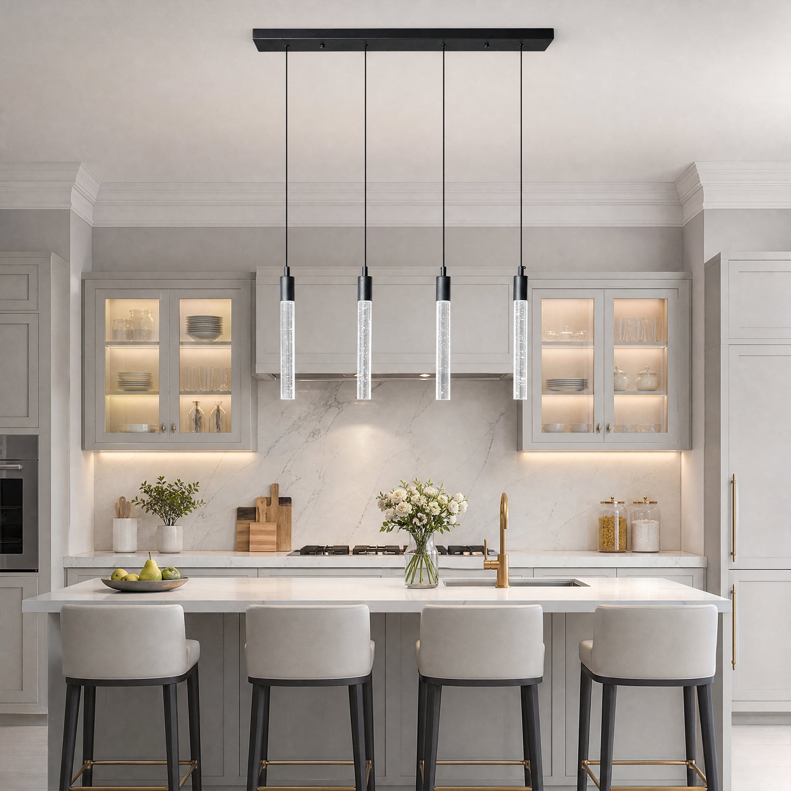 Modern Cylinder Bubble Linear Hanging Crystal LED Pendant Light