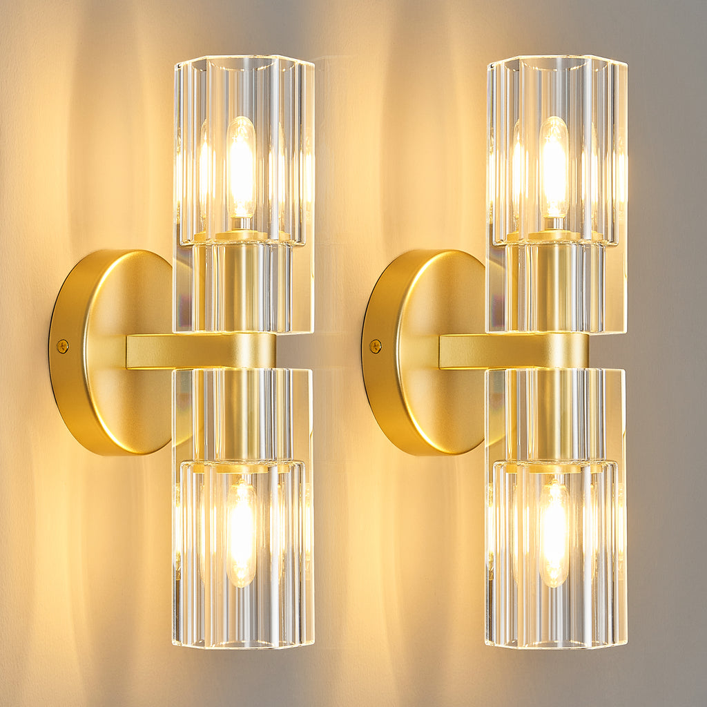 Modern Luxury Vertical Double Cylinder Fluted Crystal Wall Sconce