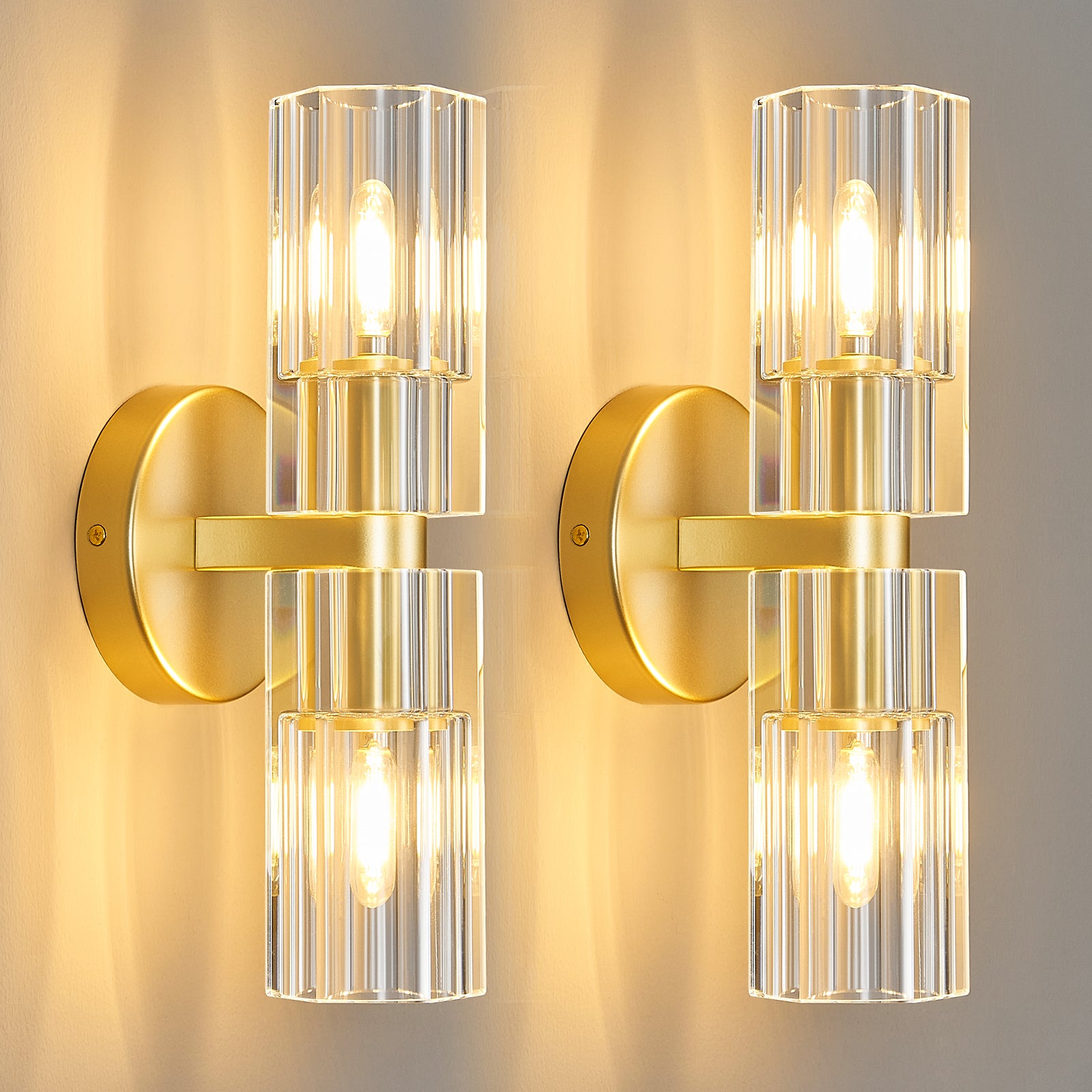Modern Luxury Vertical Double Cylinder Fluted Crystal Wall Sconce