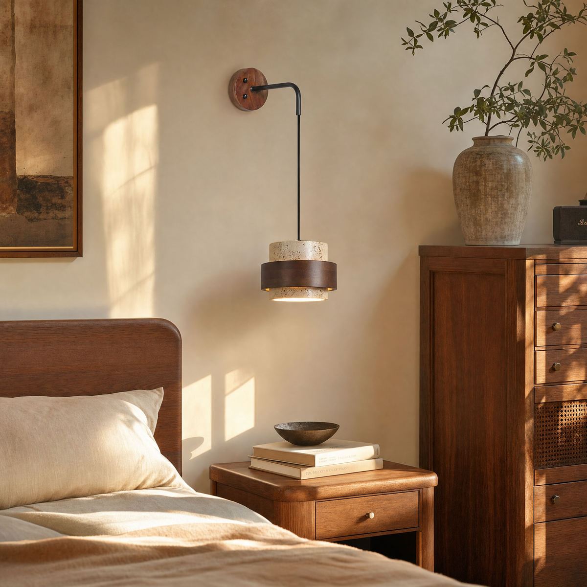 Wabi Sabi Tiered Travertine LED Wall Sconce
