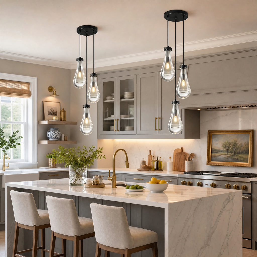 Raindrop Clear Solid Glass Adjustable Suspension Cord Pendant Light