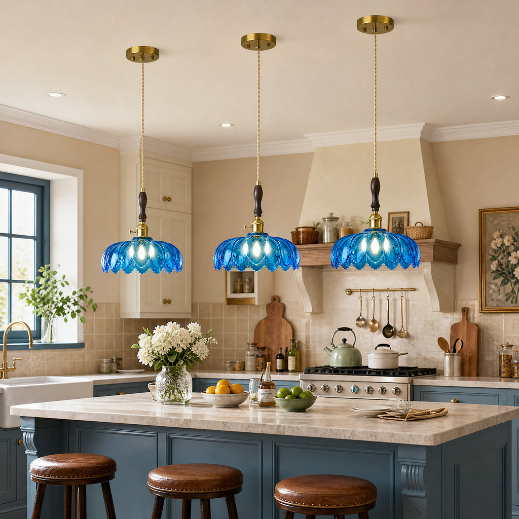 Retro Scalloped Petal Glass Hanging Pendant Light