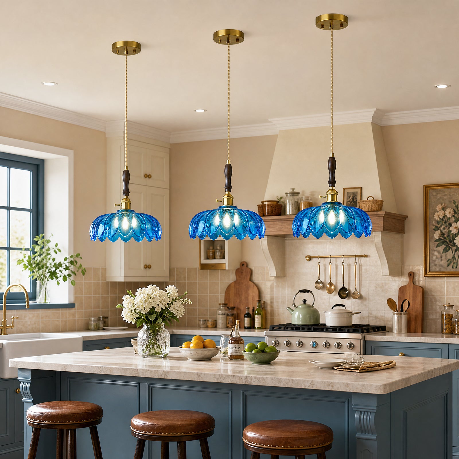 Retro Scalloped Petal Glass Hanging Pendant Light