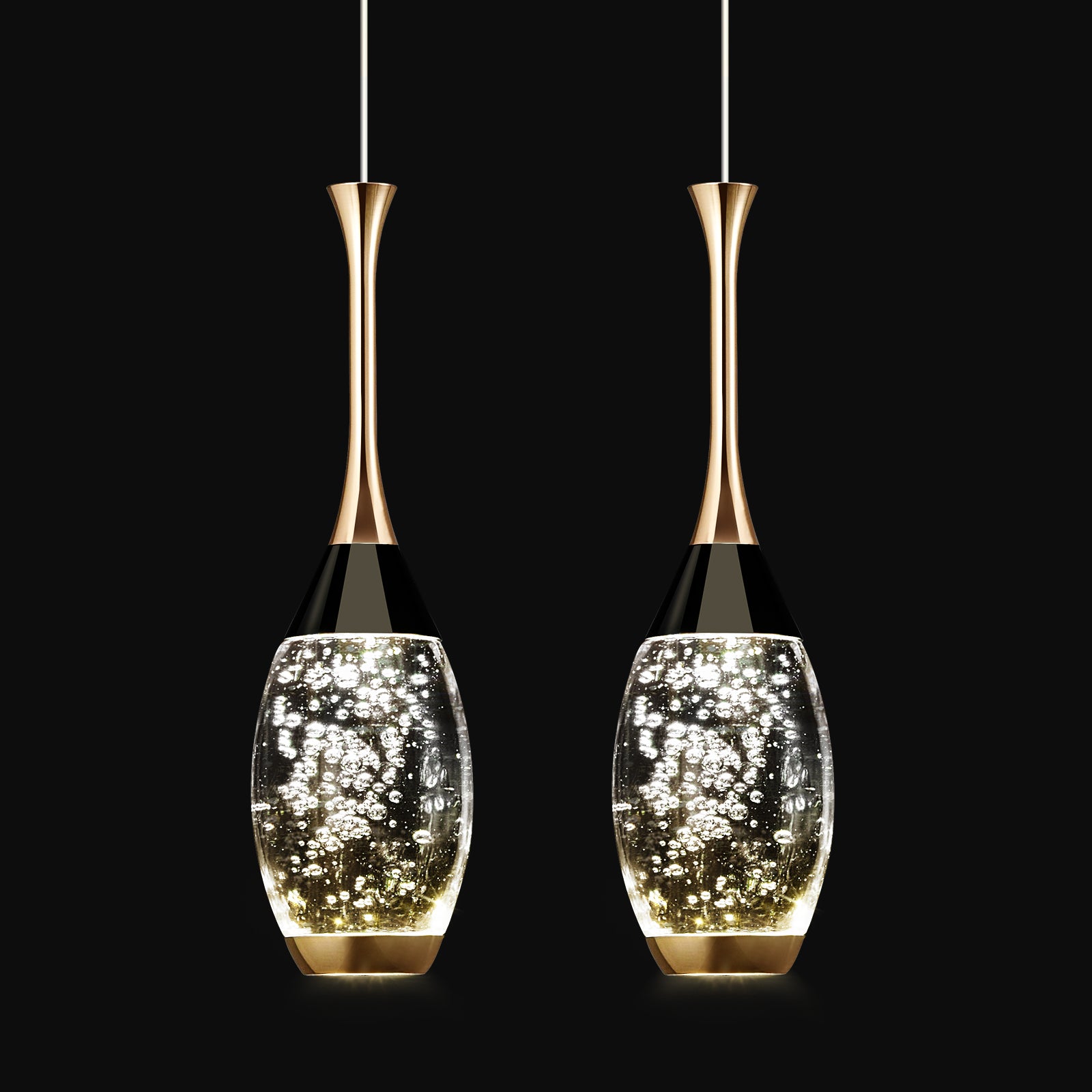 Mini Teardrop LED Black Gold Crystal Pendant Light