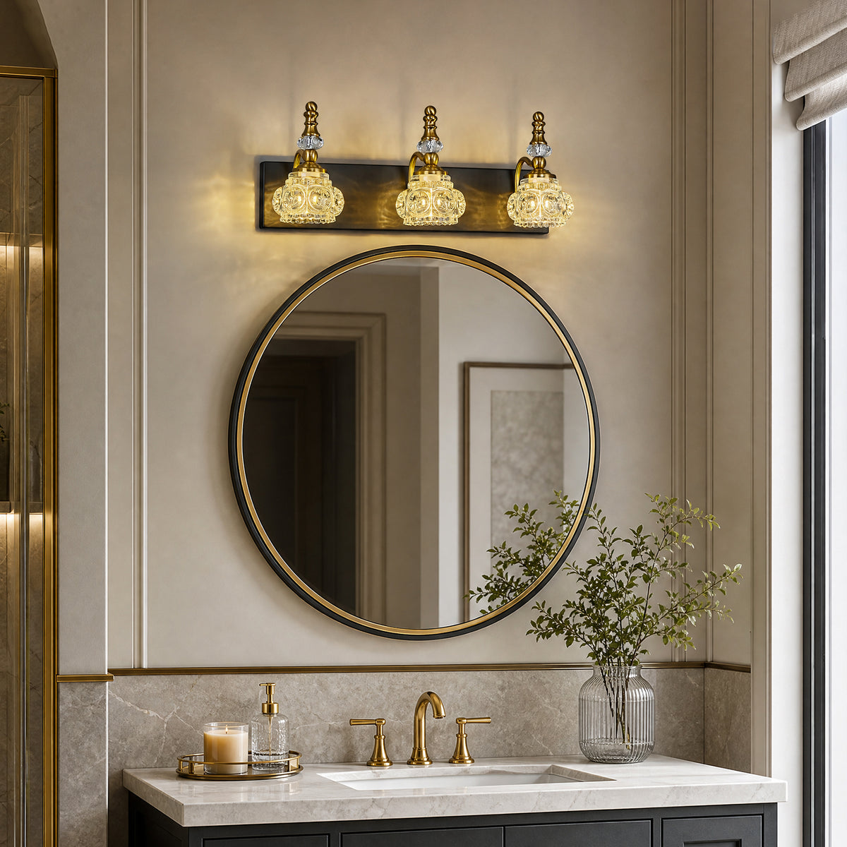 Vintage Embossed Textured Glass Curved Metal Arm Bathroom Vanity Light