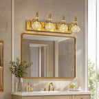 Vintage Embossed Textured Glass Curved Metal Arm Bathroom Vanity Light