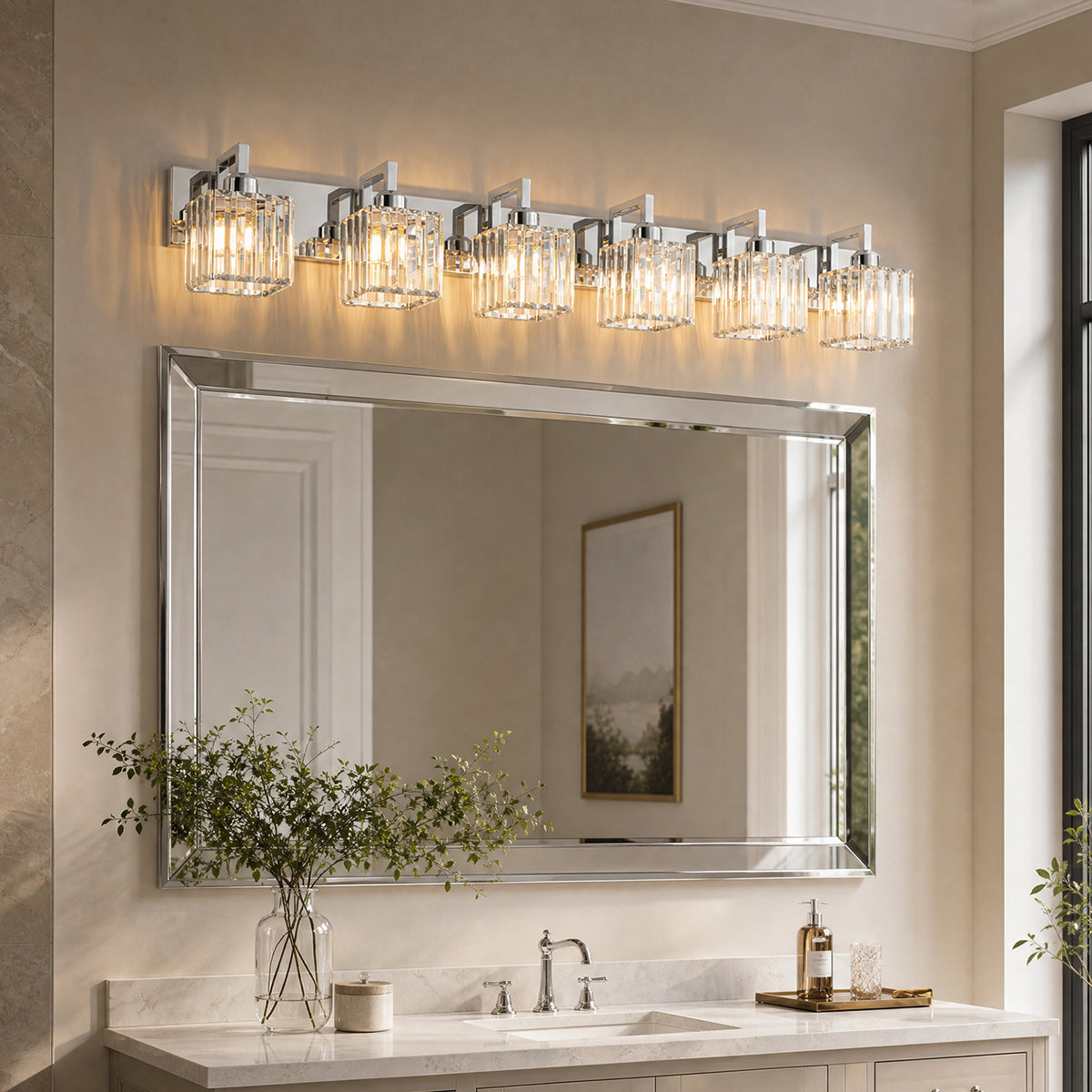Modern Minimalist Vertical Rectangular Crystal Vanity Light