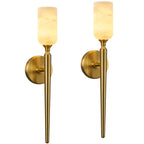 Modern Transitional Candle-Shaped Natural Alabaster Stone Wall Sconce