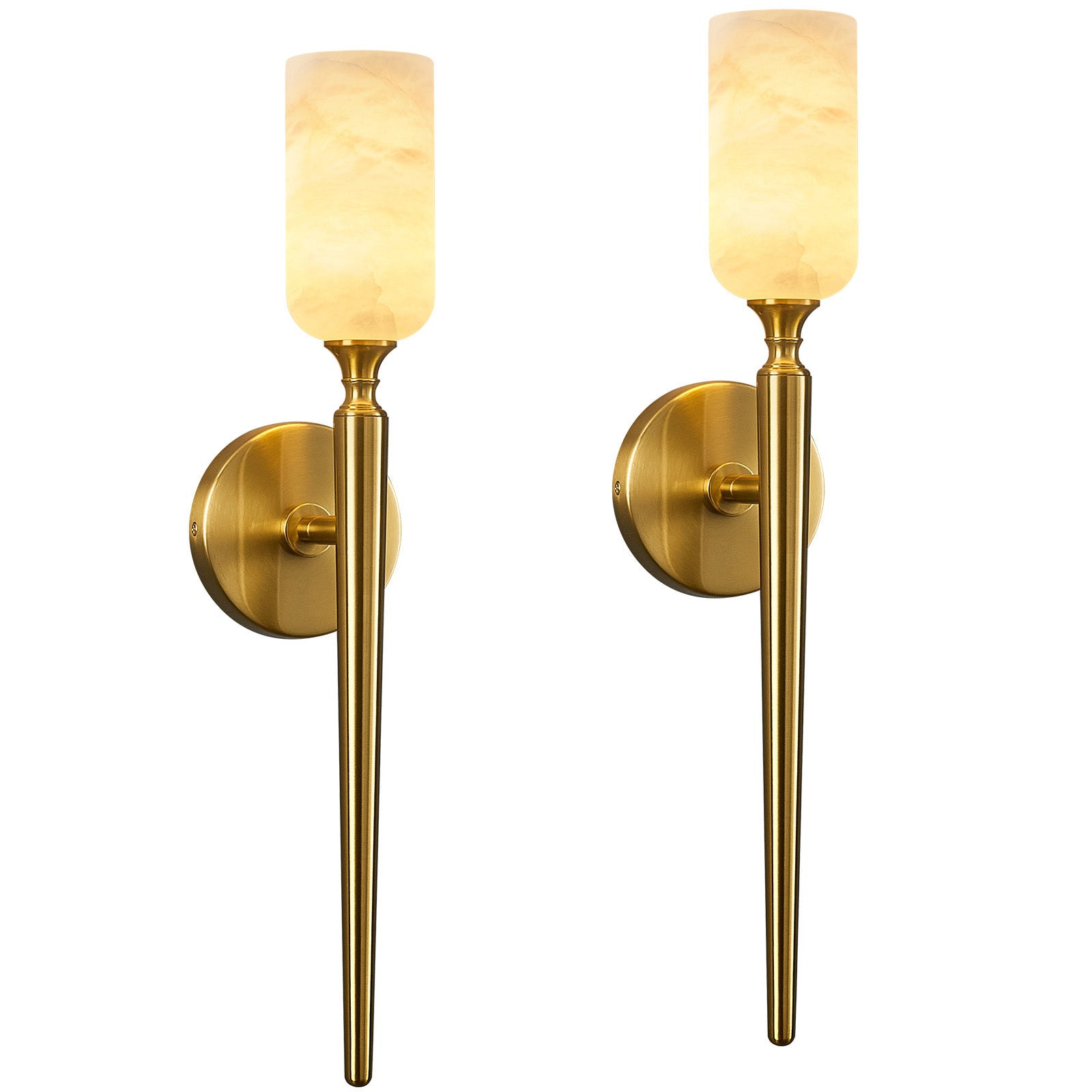 Modern Transitional Candle-Shaped Natural Alabaster Stone Wall Sconce