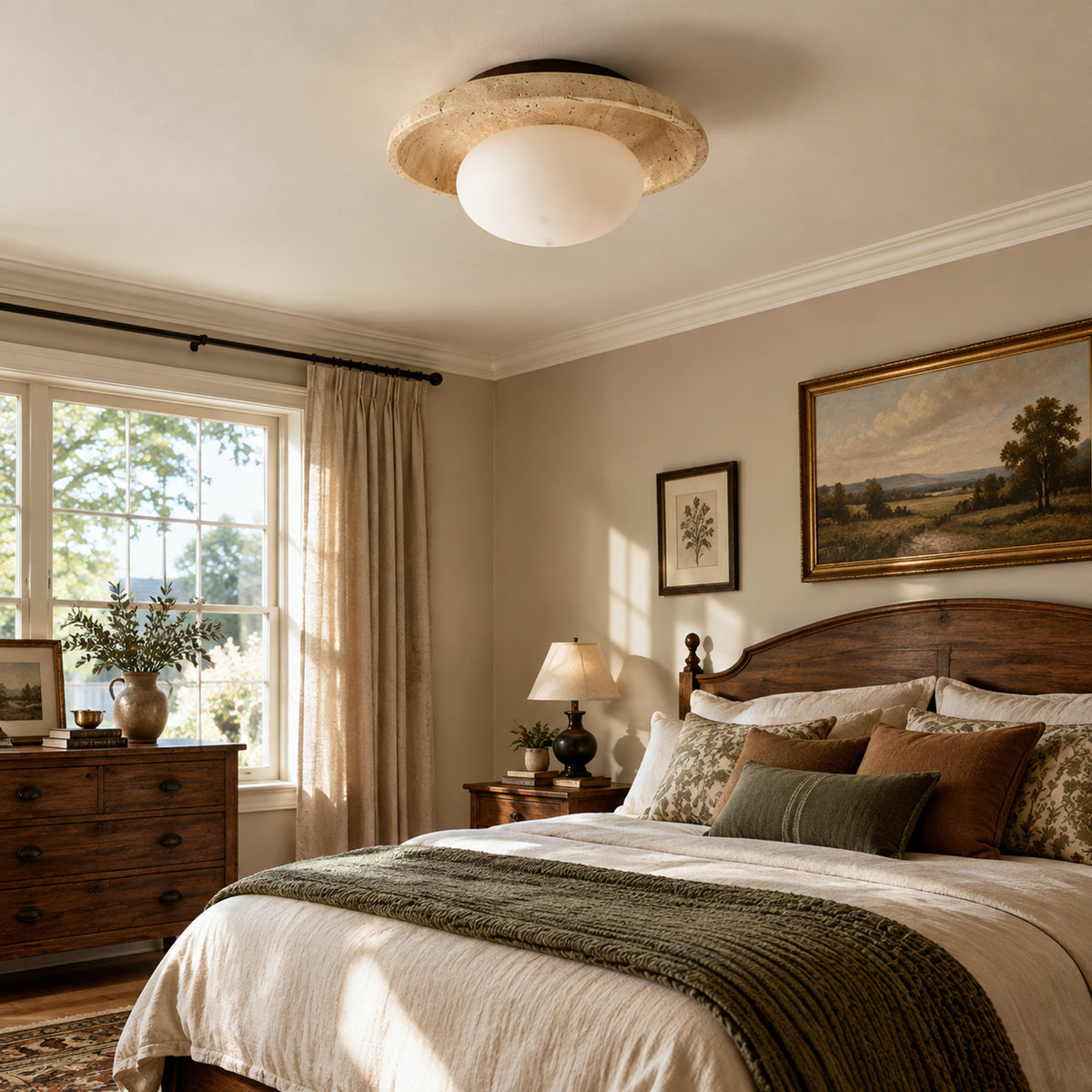 Modern Disc Travertine Flush Mount Ceiling Light