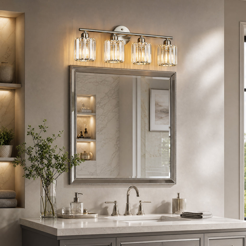 Modern Linear Fluted Crystal Bathroom Vanity Light