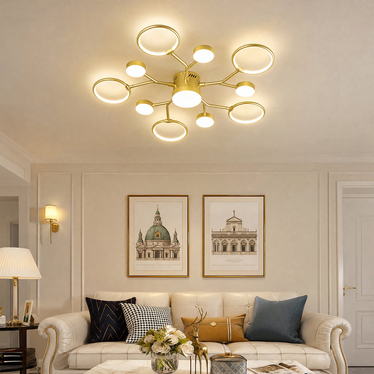 Modern Gold Branch Semi Flush Mount LED Ceiling Light