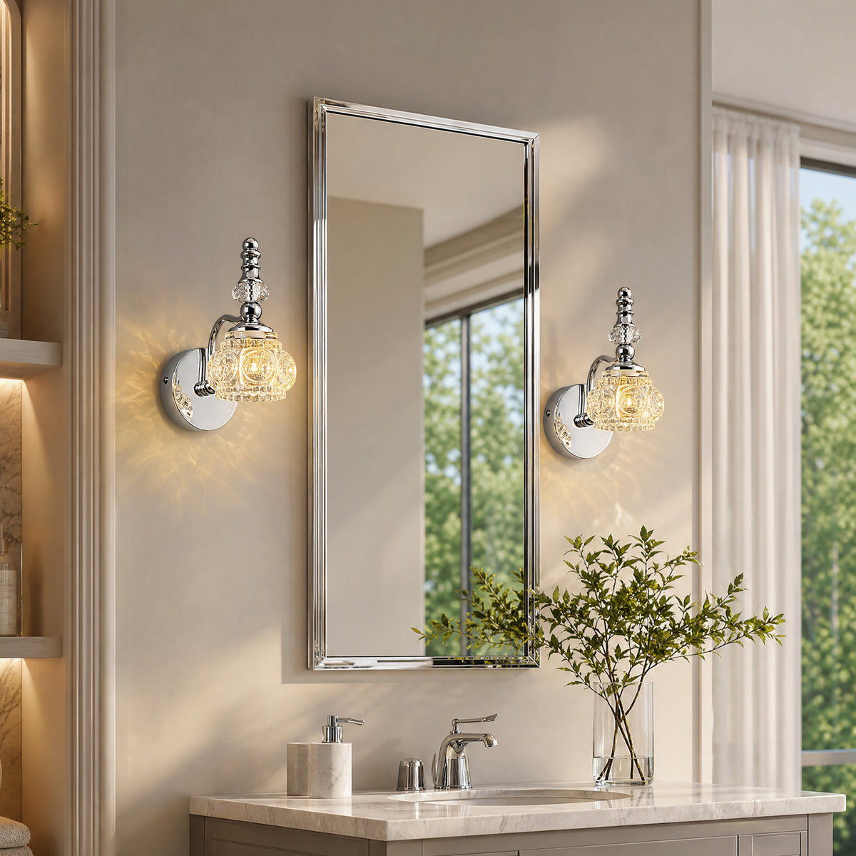 Vintage Embossed Textured Glass Curved Metal Arm Bathroom Vanity Light
