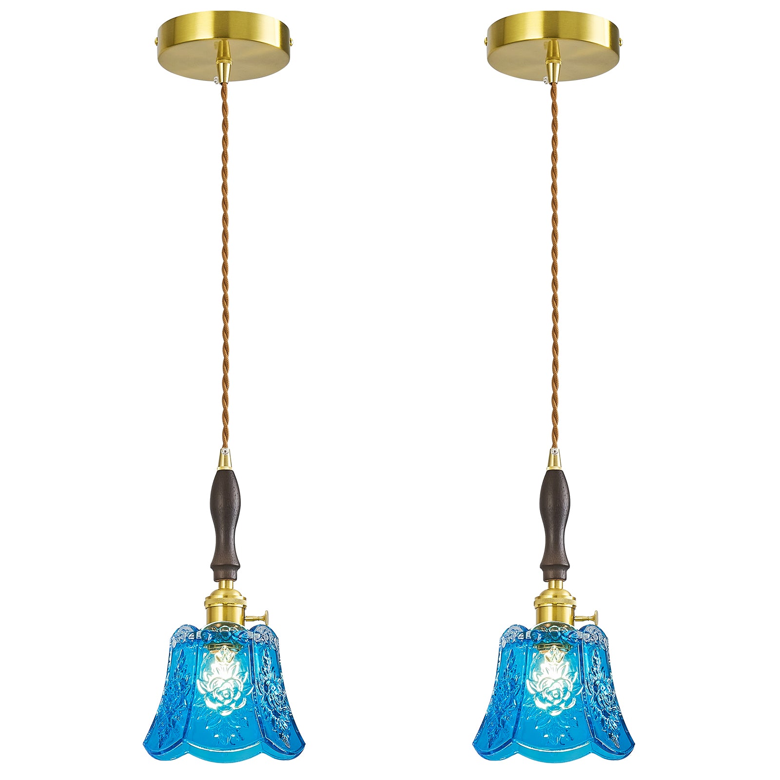 French Country Embossed Rose Floral Glass Pendant Light