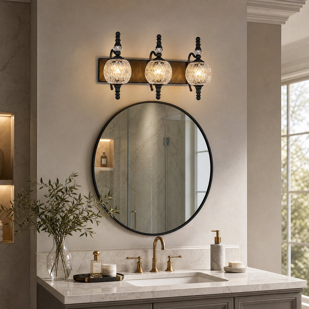 Classic Vintage Round Textured Glass Bathroom Vanity Light