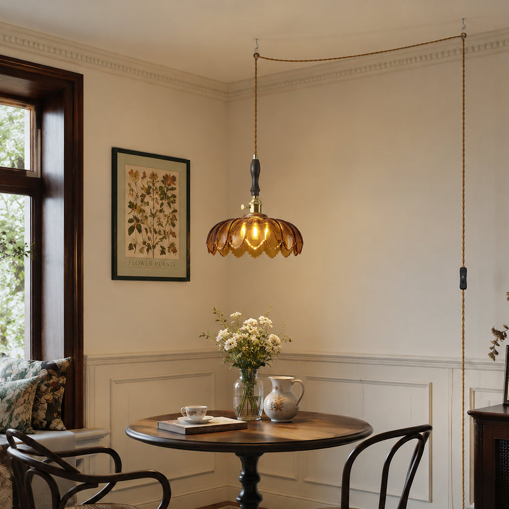 Retro Scalloped Petal Glass Hanging Pendant Light
