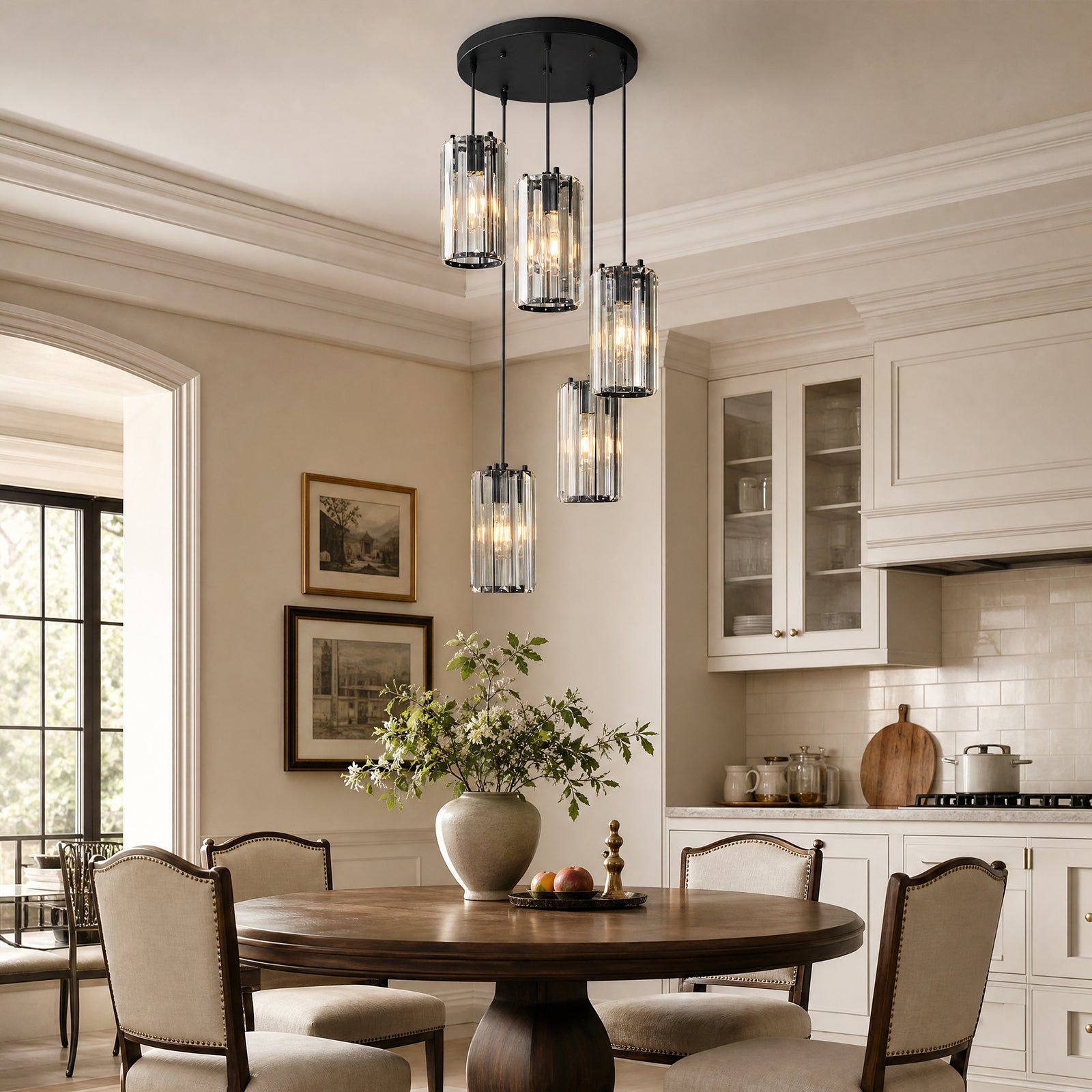 Minimalist Vertical Faceted Crystal Cylinder Pendant Light