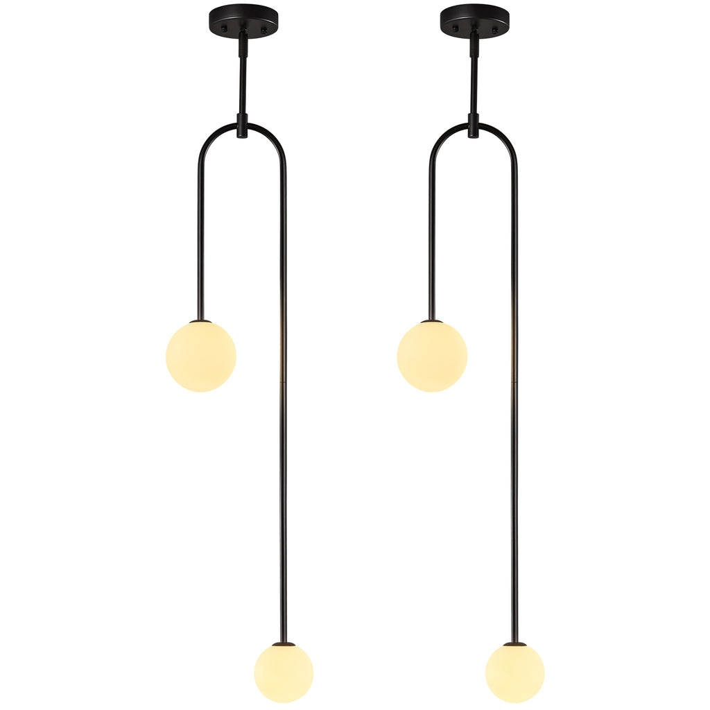 Minimalist U-Shaped Two Milky White Globe Glass Chandelier