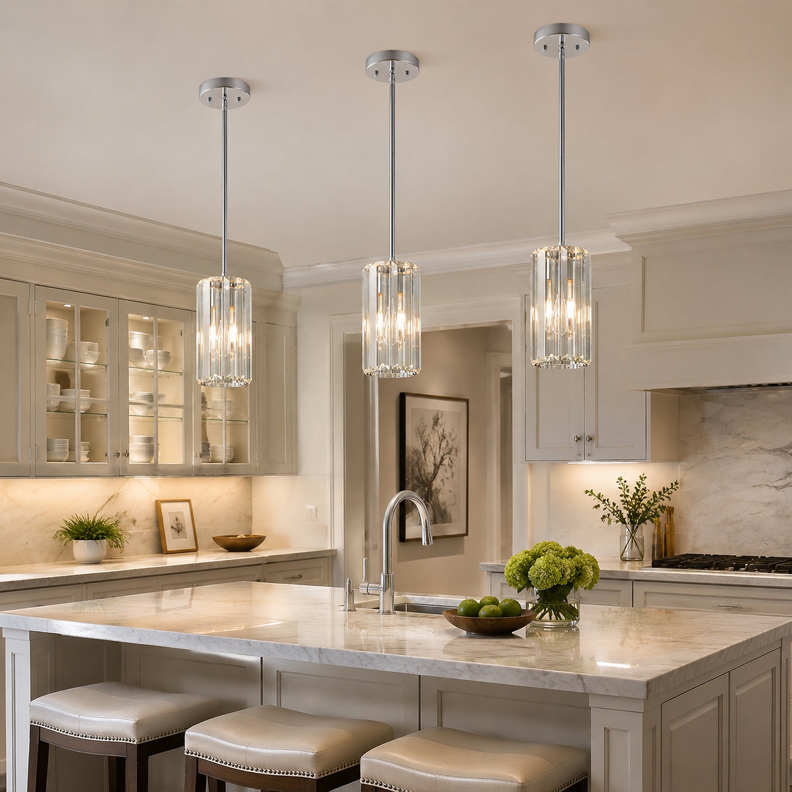 Minimalist Vertical Faceted Crystal Cylinder Pendant Light