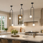 Minimalist U-Shaped Two Milky White Globe Glass Chandelier