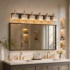 Transitional Luxury Square Prism Fluted Crystal Bathroom Vanity Light