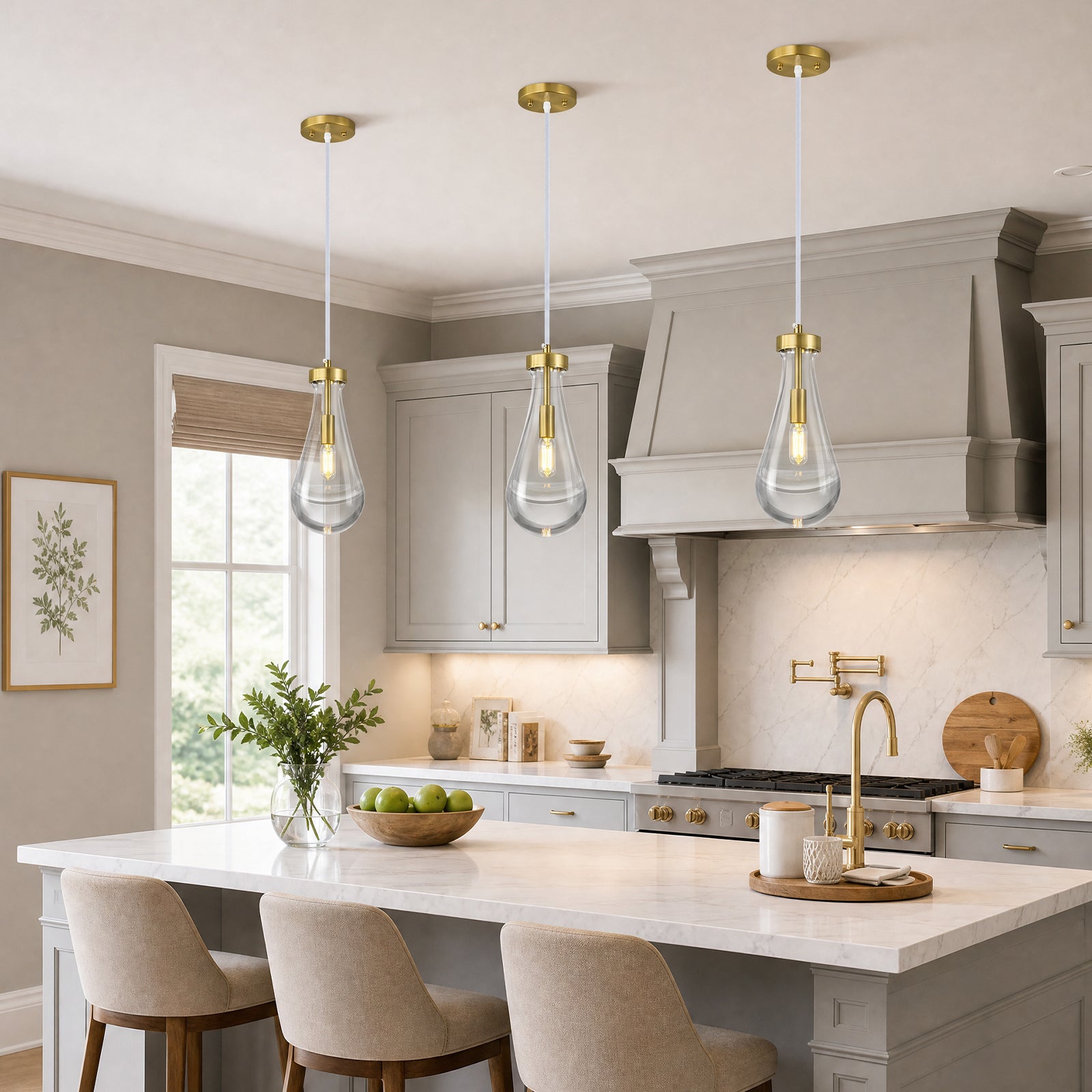 Raindrop Clear Solid Glass Adjustable Suspension Cord Pendant Light