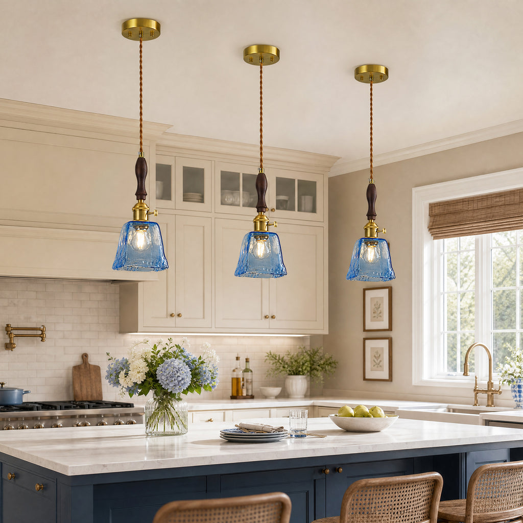 Farmhouse Vintage Textured Glass Hanging Pendant Light