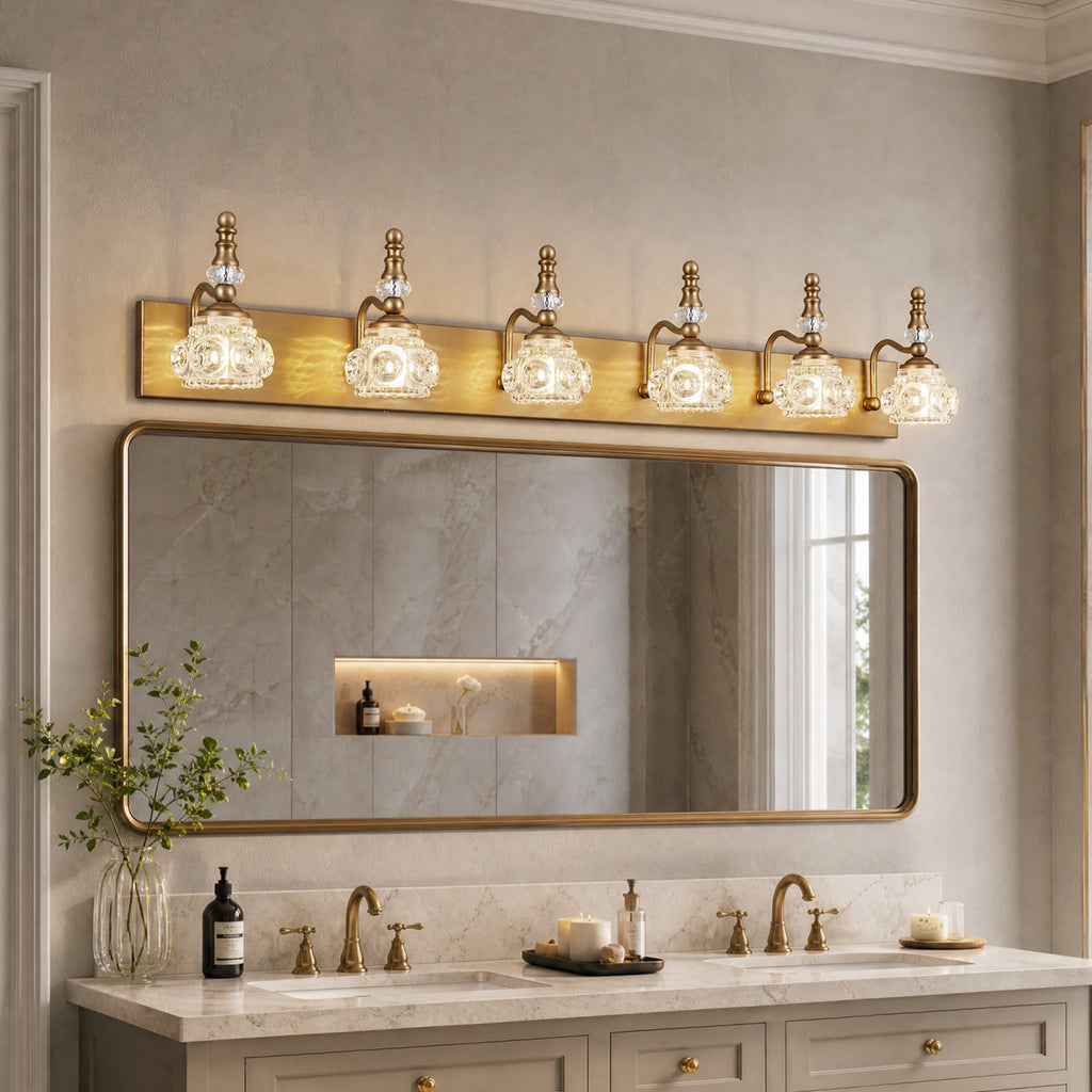 Vintage Embossed Textured Glass Curved Metal Arm Bathroom Vanity Light