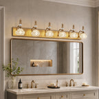 Vintage Embossed Textured Glass Curved Metal Arm Bathroom Vanity Light