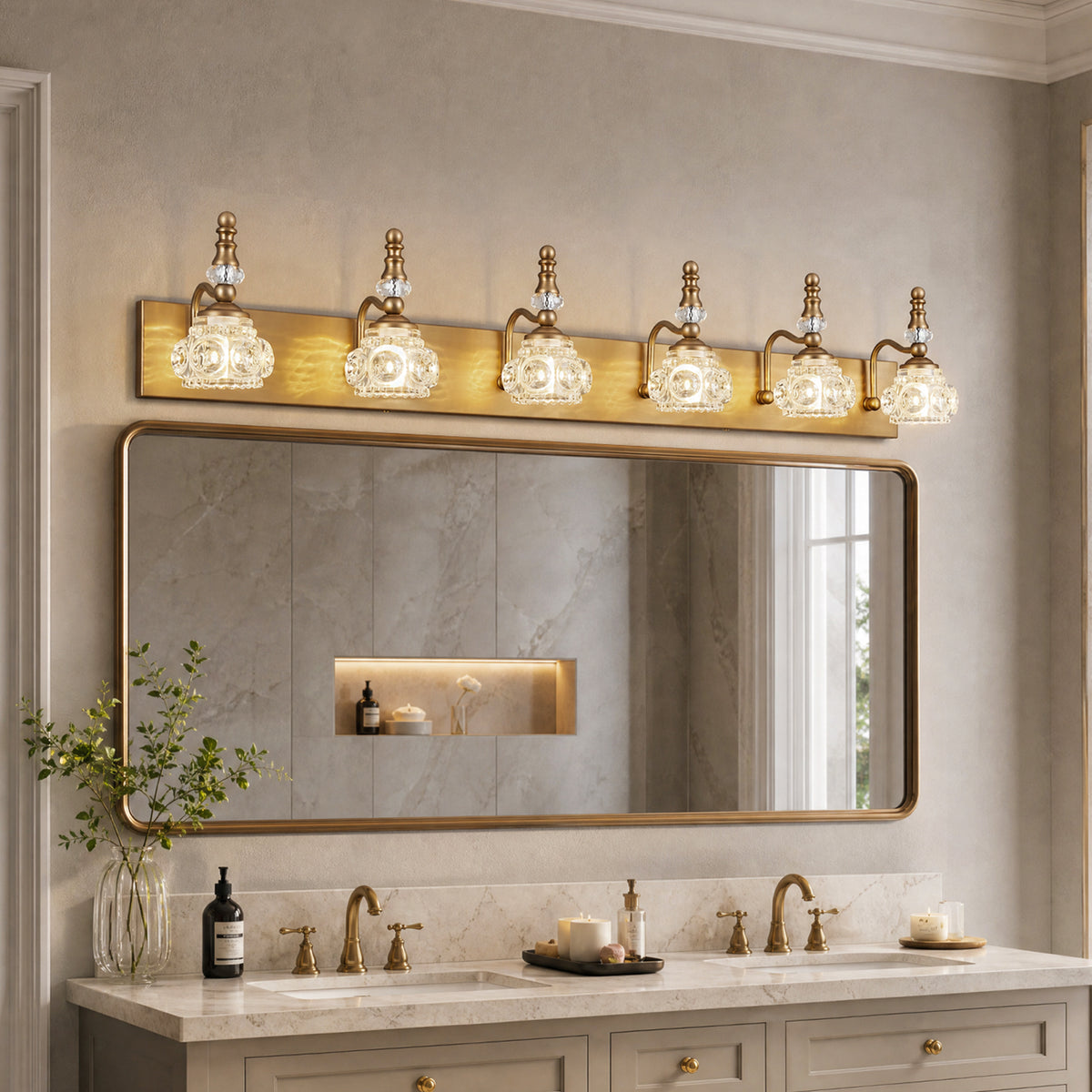 Vintage Embossed Textured Glass Curved Metal Arm Bathroom Vanity Light
