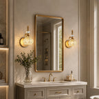 Vintage Embossed Textured Glass Curved Metal Arm Bathroom Vanity Light