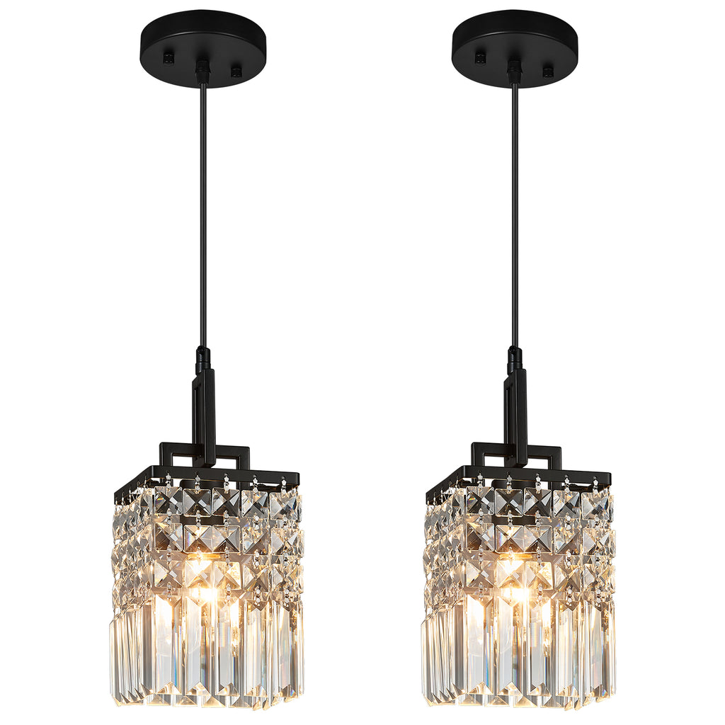 Contemporary Cylinder Prism Square Frame Crystal Pendant Light