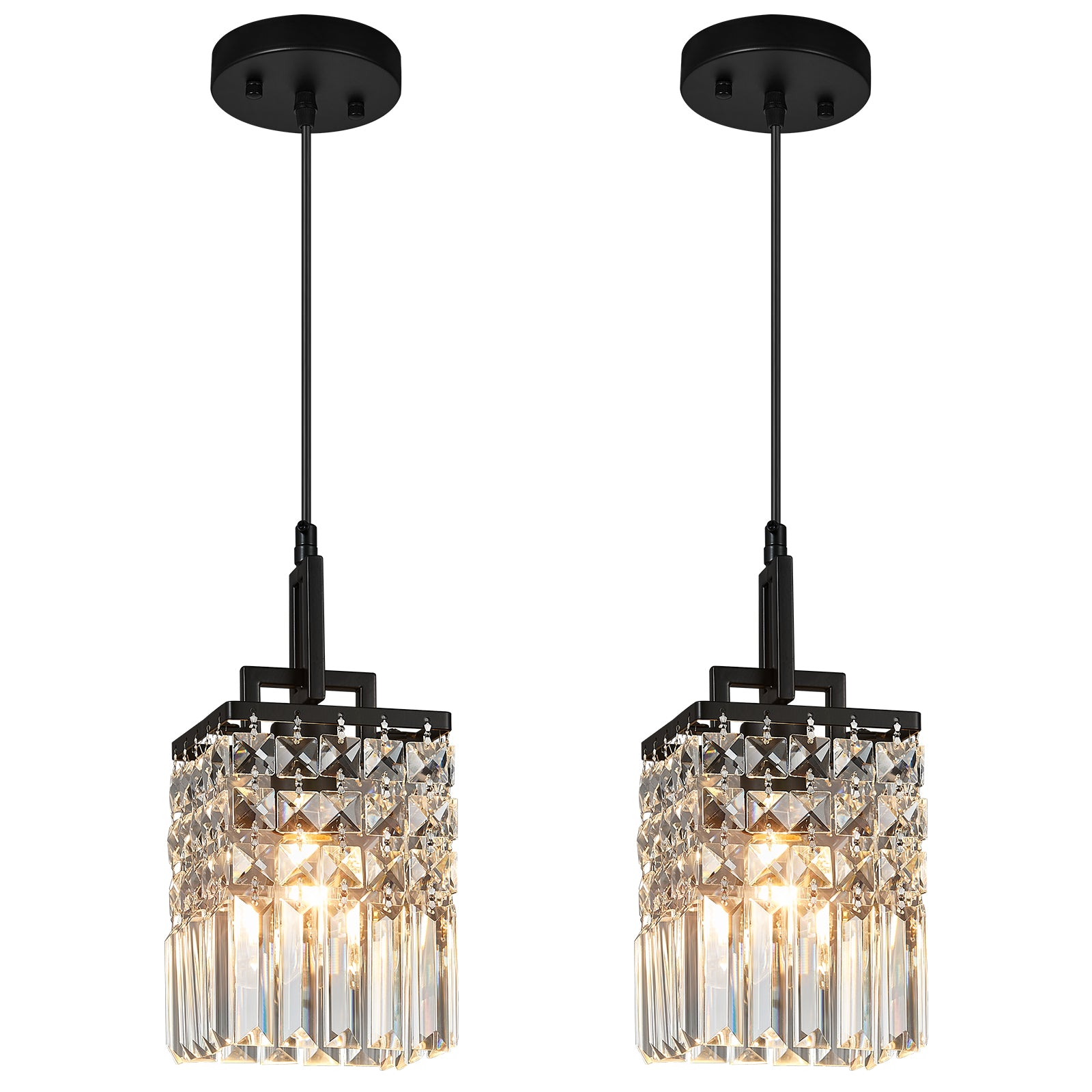 Contemporary Cylinder Prism Square Frame Crystal Pendant Light