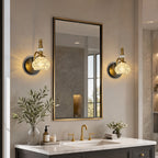 Vintage Embossed Textured Glass Curved Metal Arm Bathroom Vanity Light