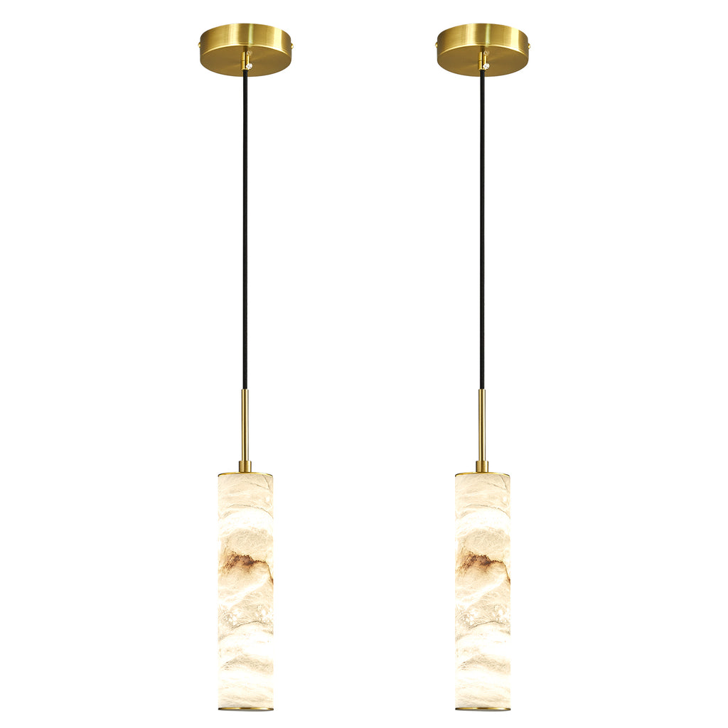 Natural Alabaster Marble Long Tube LED Pendant Light
