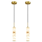 Natural Alabaster Marble Long Tube LED Pendant Light