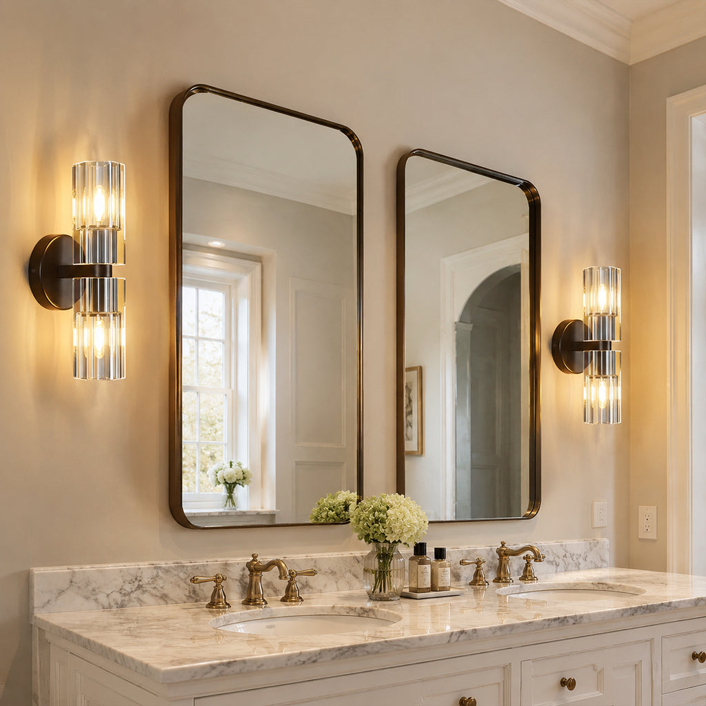Modern Luxury Vertical Double Cylinder Fluted Crystal Wall Sconce