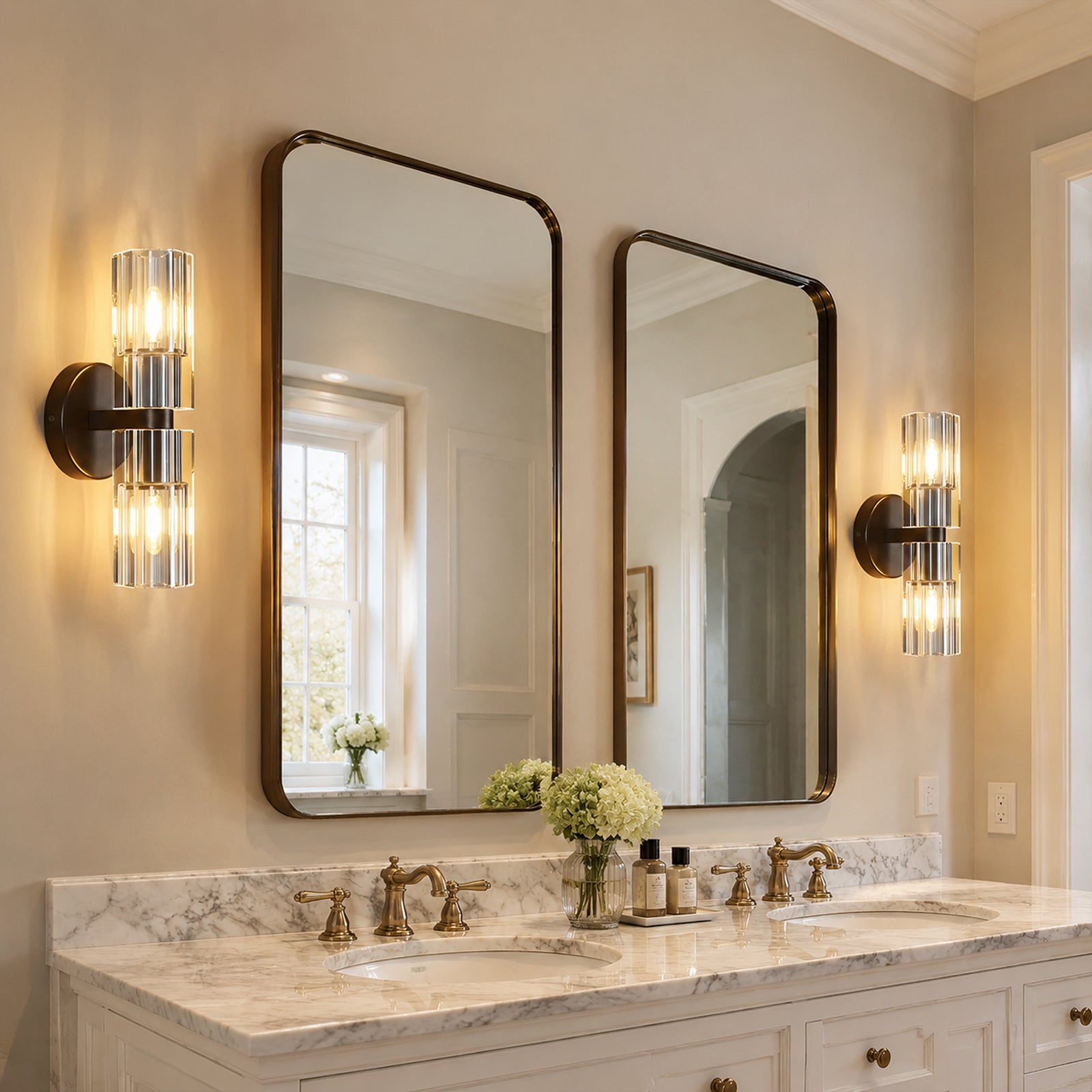 Modern Luxury Vertical Double Cylinder Fluted Crystal Wall Sconce